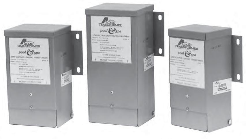 6 LOW VOLTAGE LIGHTING TRANSFORMERS & POWER SUPPLIES Pool & Spa Specifications Dimensions & Selection W WIRING DIAGRAMS 100, 300 & 500 VA MAXIMUM WINDING RISE 115 C H BLACK 120V WHITE 14V 13V 12V 0V