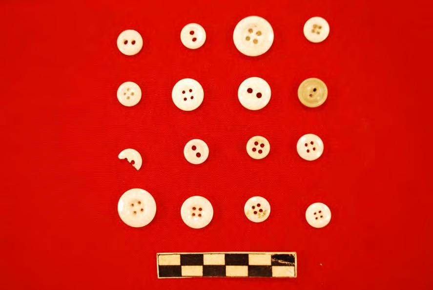 Figure 17: Prosser-molded ceramic buttons implemented in button analysis. First row from left: Unit P, 4-1; Unit P, 5-2; Unit P, 7-3; Unit P, 7-3.