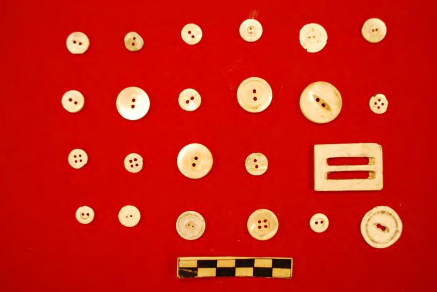 Figure 19: Freshwater and ocean water shell buttons and buckle. First row is ocean water shell material, all other rows are fresh water.