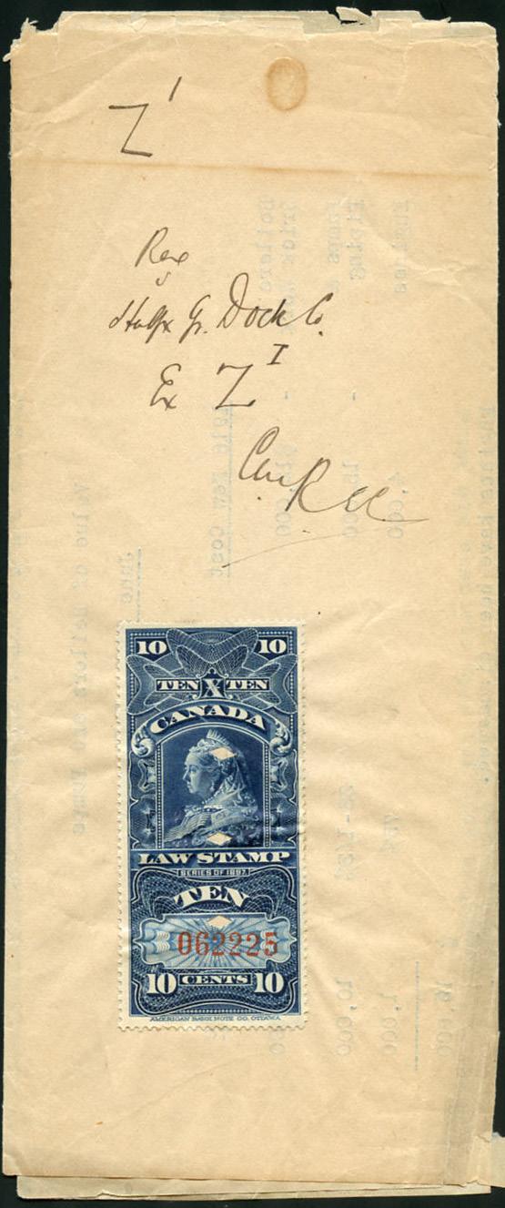 FSC7-10c Supreme Court law stamp on June 27,1918 legal size document regarding the value of boilers and pumps of Halifax Graving Dock.