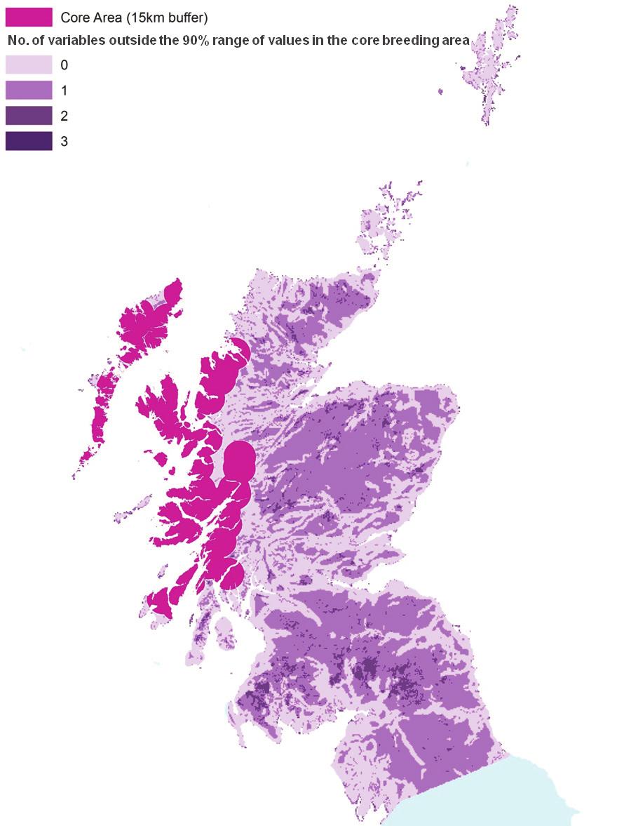 Figure 15. Map showing the areas of the core breeding area of white-tailed eagles on the west coast of Scotland from which the majority of nest site data came from.