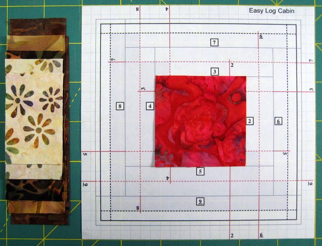 Cutting Fabric Pieces Refer to the Cutting List on Page 1 to cut the fabric pieces. For the Log Cabin block you will only need a center square and rectangles.