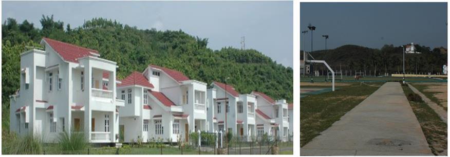 Photograph of (a) buildings and (b) a