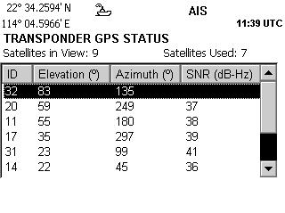 SYSTEM CONFIGURATION AND SETTINGS Page 47 6.7.4 Check Transponder s internal GPS Status With an R4 AIS Transponder with sw version 5.2.0 or higher it is possible to monitor the internal GPS reception.