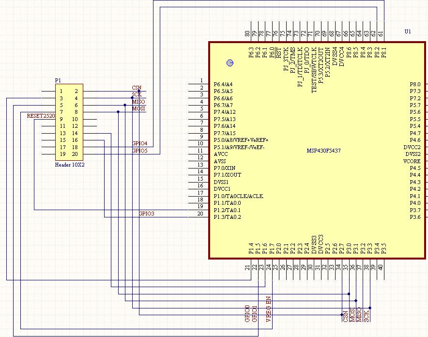 3 Design of hardware circuit The circuit designed by 4 lines SPI: CSN, SCK, MISO and MOSI Control the RF module.