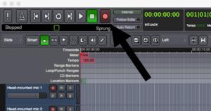 Master record button When you're finished, click stop to end the recording then make sure both the record buttons are turned back off (if you don't disable recording, Ardour will export silence