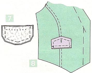 Iron the seam allowance to the middle of the back and front. Stitch middle front pieces and the middle back piece along the seams, allowing 7mm. (5) (6) 5.