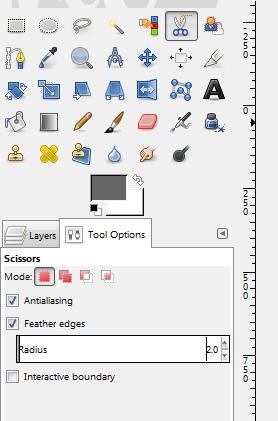5. Using the SCISSORS tool, set the options in the bottom left (from the TOOL OPTIONS tab) to FEATHER EDGES, setting
