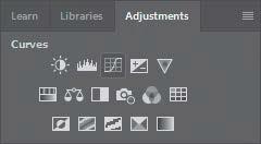 5 Click the Curves icon in the Adjustments panel. Photoshop adds a Curves adjustment layer above the Corrections layer.