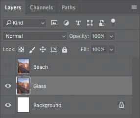 5 In the Layers panel, hide the Beach layer, so that only the Glass