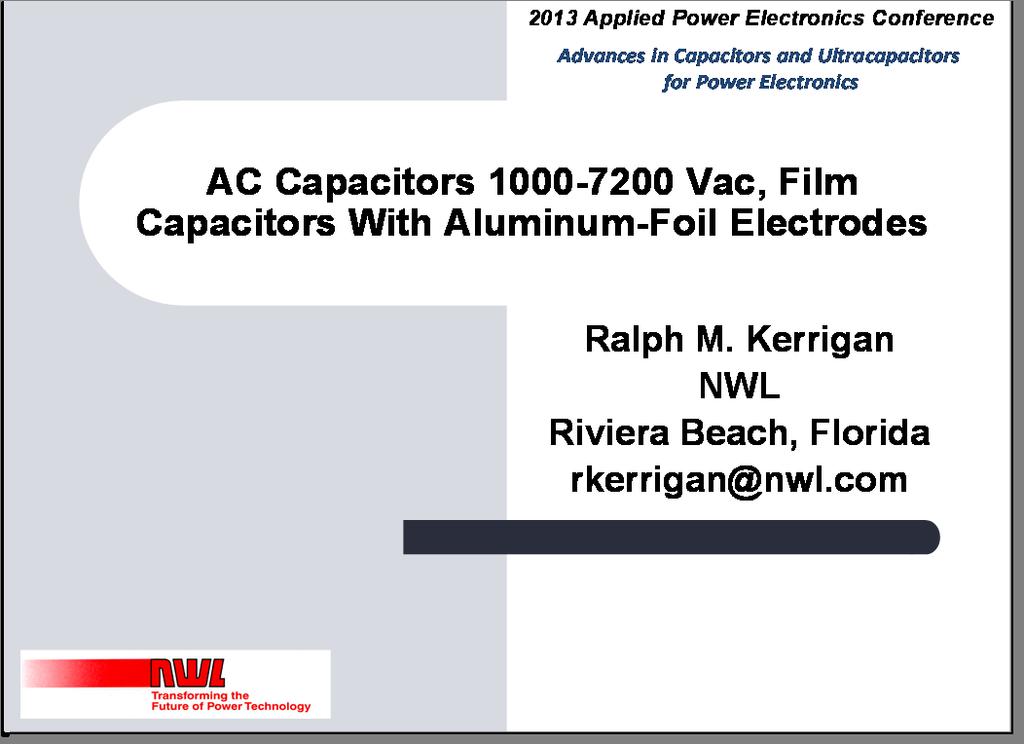 This presentation describes AC capacitors that are manufactured with film with aluminum foil, dielectric technology and applied in medium voltage systems.
