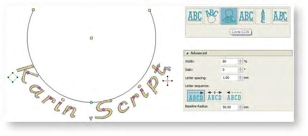Lettering layouts Vertical baselines Free Line Vertical is a straight, vertical baseline. It is useful for embroidering on sleeves, as a decorative effect, and for Asian text.