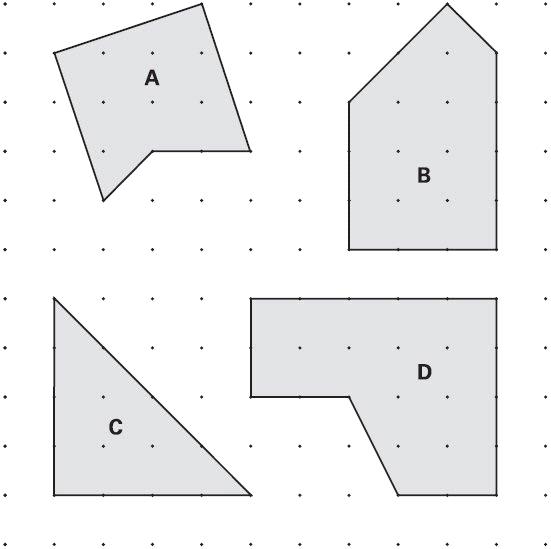 9 On the grid join dots to make a triangle which does not have a right angle. Use a ruler. 10 Here are four shapes.