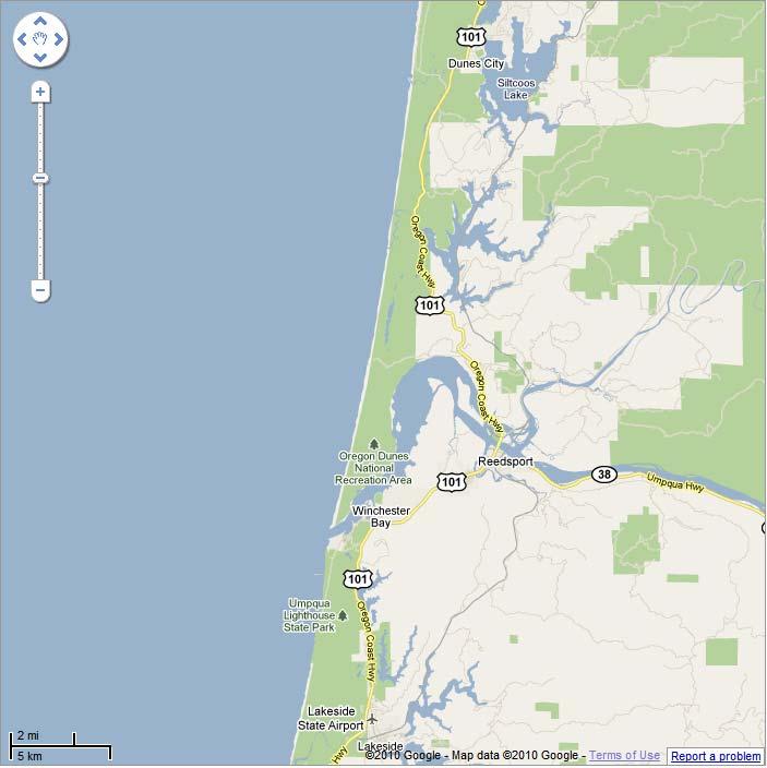 Figure 1: Google Map (2010) road view map of Oregon Dunes