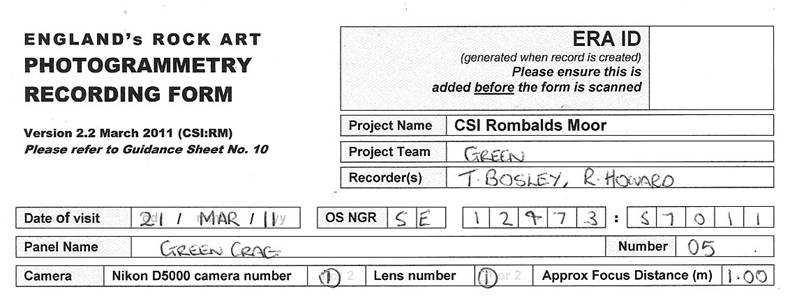 Photogrammetry Recording Form RF4 This number is generated by the ERA database once the record has been input This section records the camera / lens used.