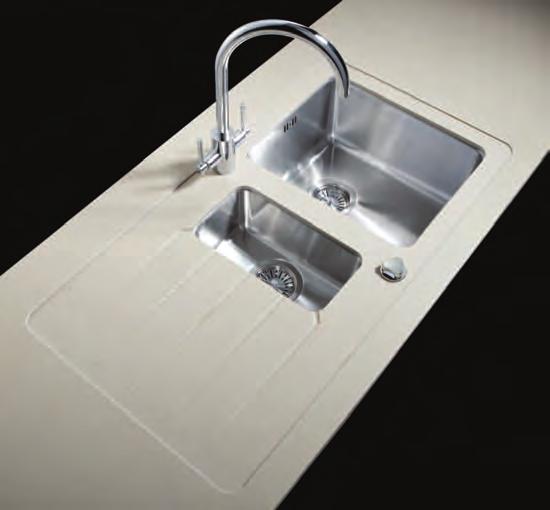 5 bowl acrylic sink, basket strainer, pop-up waste. The new acrylic undermount bowls are factory fitted to the module to give a beautiful, flowing, seamless finish to your sink.
