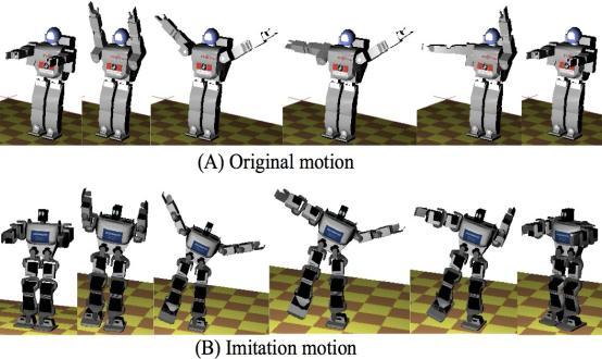 imitate a simple motion, in which only the arms were used. Four joints were used in the training motions for each robot in the stable experiment.