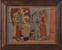 00 Lot #472: EUROPEAN SCHOOL: INTERIOR SCENE WITH MUSICIANS Oil on canvas, 18 x 24 in., bearing signature Picasso.