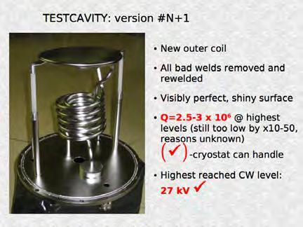 Fig.5 Superconducting test cavity (after many iterations) has now reached Q = 2.5 3 10 6 and can sustain a peak-to-peak voltage of 27 kv.