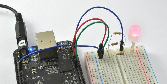 Overview In this tutorial, you will learn how to control the color of an RGB LED using a BeagleBone Black (BBB). Because the BBB runs Linux, there are many ways in which it can be programmed.