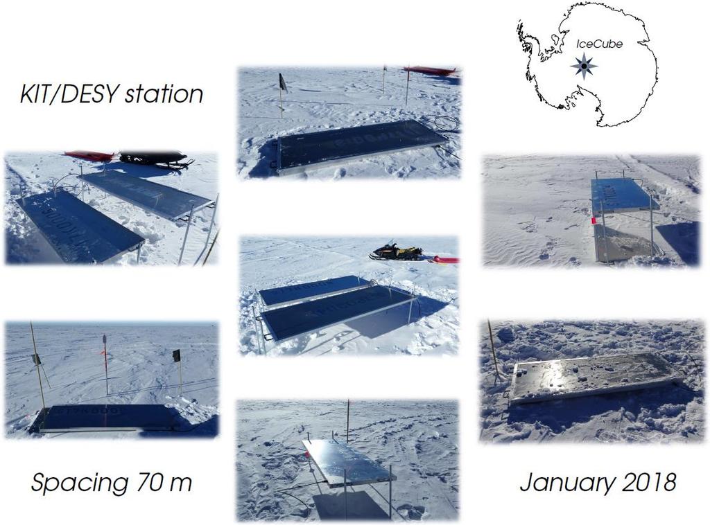 First prototype station operating at the South Pole Station = hexagon of 7 scintillators Prototype station is double station of two scintillators in each