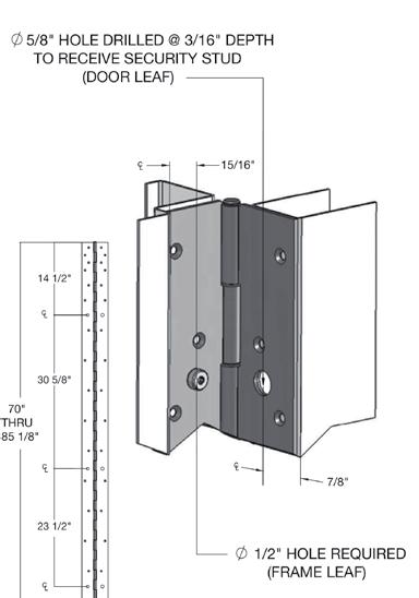 Stainless And Steel Continuous Hinges FM-3500 Security Stud Locations for 7'0", 8'0" & 10'0" A 5 / 8" dia.