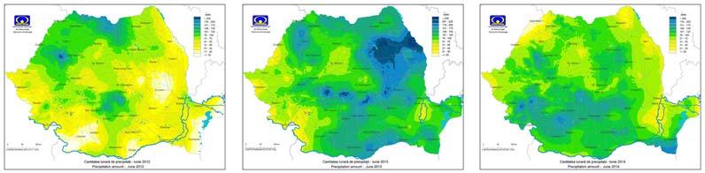 Cantitatea lunară de precipitații: iunie 2012, iunie 2013 și iunie 2014 Condiţiile agro-climatice ale anului 2012 nu au fost în totalitate favorabile culturilor legumicole şi pomicole datorită