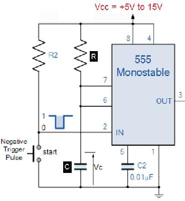 555MonostableMVbrtr -- Procedures Step 1 DUT / CIRCUIT SETUP Build the circuit as shown below: Choose Vcc = 7.