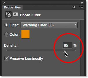 Choosing the Warming Filter (85), then increasing the Density.