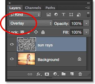 We need a way to blend them in with the photo, and we can do that by changing the layer's blend mode. You'll find the Blend Mode option in the upper left of the Layers panel.
