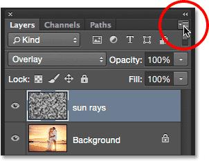 use Photoshop's Radial Blur filter. But before we do, let's convert the "sun rays" layer into a Smart Object.