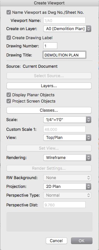PART ONE - EXERCISE: SET UP A DEMOLITION PLAN (CONT D) FIGURE 24B: CREATE VIEWPORT DIALOG BOX Once the layers and classes visibilities are set, from the View menu, select Create Viewport.