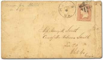 ................... $45 6477 Thomaston ME Fancy Shield In Cir cle on 1861, 3 rose (65), pair tied by two strikes on cover ad - dressed to West