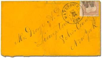 Ro sette, Eight Seg ments, Type 6 on 1867 cover ad dressed to North field CT; cover with a small piece at UR (not af fect ing the stamp),