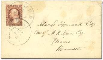 6620 1852, 3 dull red, type I (11), tied by"clarksburgh VA/Feb/8" cds on cover ad dressed to