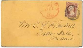 . $40 6629 1852, 3 dull red, type II (11A), tied by Boston Paid grid with red "Boston Mass/Apr/14" cds on 1855