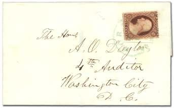 6644 1857, 3 rose, type I (25), 3 tied by "North Bellingham Mass/Feb/22/1859" cds on