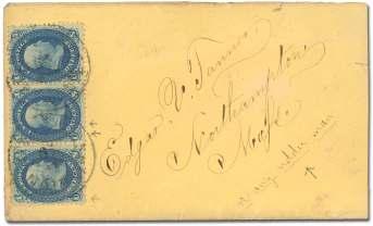 6686 1861, 1 blue (63), pair and sin gle tied by cir cle of wedges with Wilkins PA cds on cover