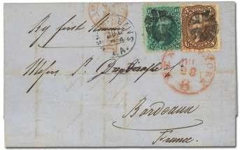 6716 1863, 2 black (73), tied by square grid on cover to Sperryville VA; stain ing, unpunched perf left and re verse,