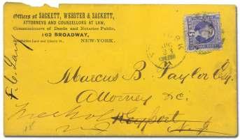 6739 1869, 6 ul tra ma rine (115), 6 tied by cir cle of wedges on cover ad dressed to Hauts Eng land, with red New York
