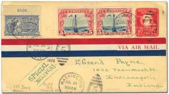 ....... $25 6797 Air mail, 1928, 5 Bea con (C11), Block of 4, two strikes of Wash ing ton D.C. du plex can cel of July 25.