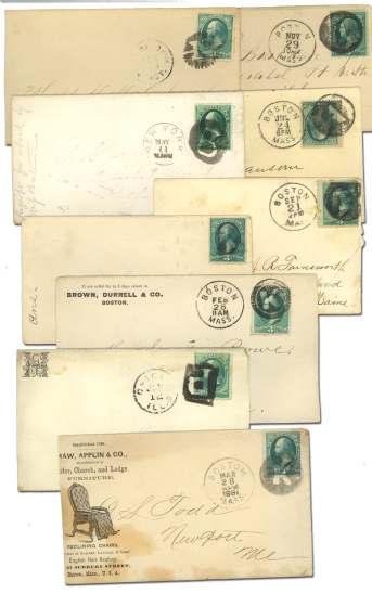 .................... $50 6437 Intertwined "US MAIL", pin hole, strong strike, F-VF. Scott 206...................... $40 6438 Entertwined "US Mail", perf faults, choice strike, VF.