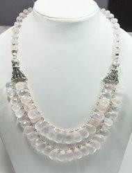 BEADED NECKLACES 925 Sterling Silver Rose Quartz High End