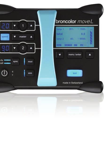 broncolor MOVE 1200 Joules 9 ƒ/stop power range Up to 1/20,000s flash duration Up to 0.02 recycling time 2x asymmetrical outlets ECTC constant colour temperature Just 6.