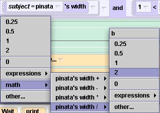 Now click on piñata in the object tree and find its funcrons. Drag piñata s width into the two remaining spots.