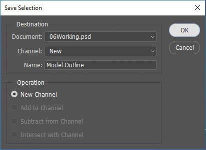 You ll use an alpha channel to set up a selection, which you ll then fill with black on a layer to create the actual shadow. You ve already created a mask of the model.