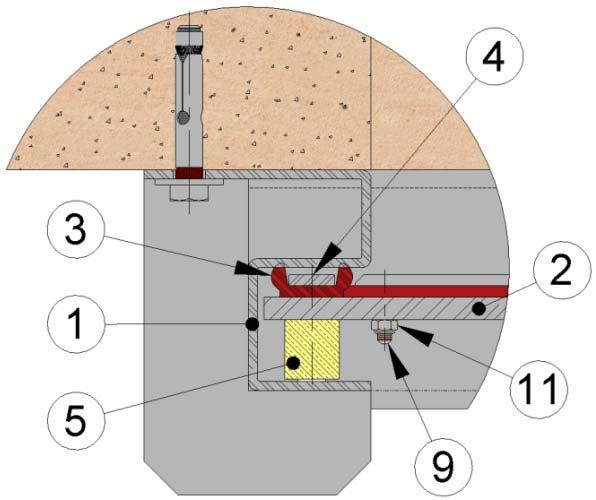 8. Screw down the yoke and the stoppers. 9. Before starting up the installation, perform various operations to open and close the penstock while empty. Note: The numbers in brackets refer to fig. 8.