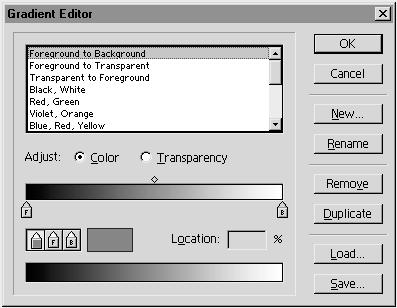 182 CHAPTER 8 Painting and Drawing Creating and editing gradient fills The Gradient Editor dialog box lets you define a new gradient or modify an existing one.