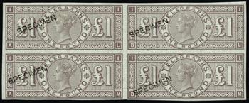 Post Office Telegraph Stamps continued 1169 P 1877 watermark Maltese Cross 10s. grey-green plate 1 FA imprimatur, top marginal showing LINGS.