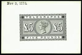 Post Office Telegraph Stamps continued 1185 1186 1185 P S 1877 watermark shamrocks 1 brown-lilac DB imperforate colour standard, a marginal example overprinted SPECIMEN type 9, very fine and fresh